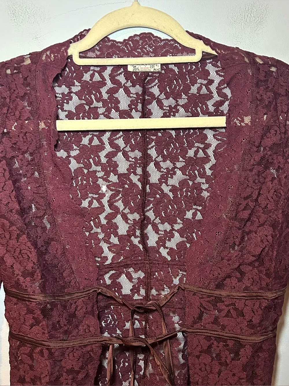 Free People Red Laced Long Sleeve Daylight Cardi Size Small